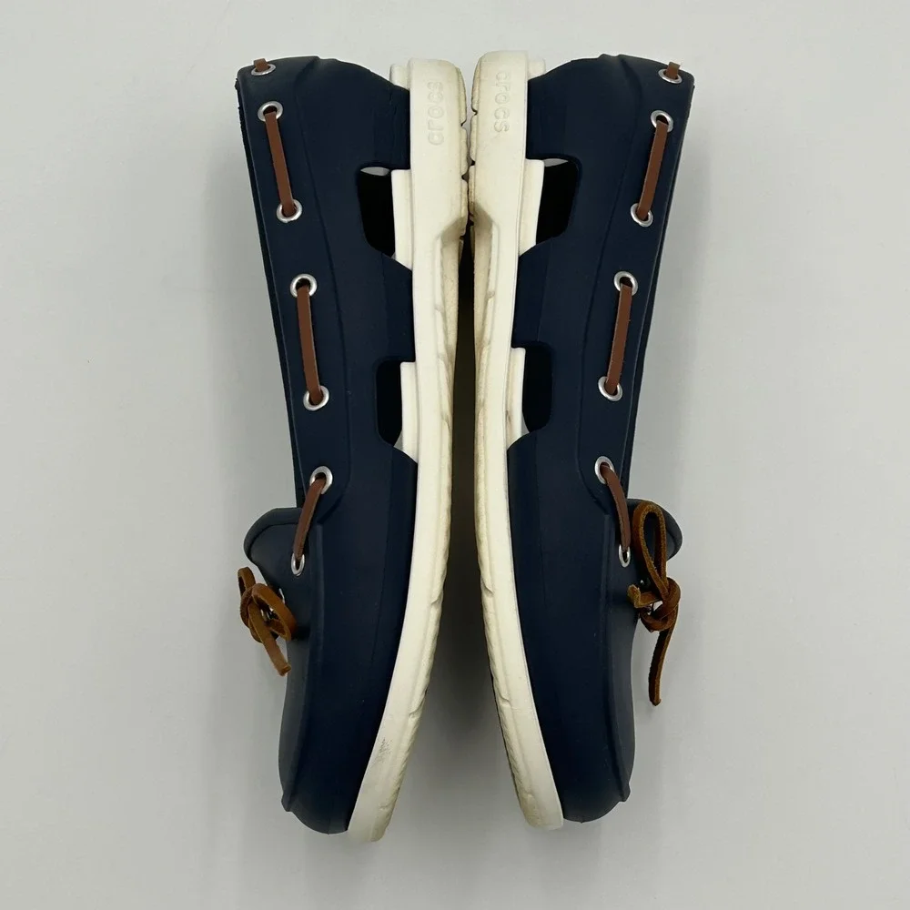 Crocs Beach Line Boat Shoe Women 9 Water Friendly Loafers Navy Nautical Beach
